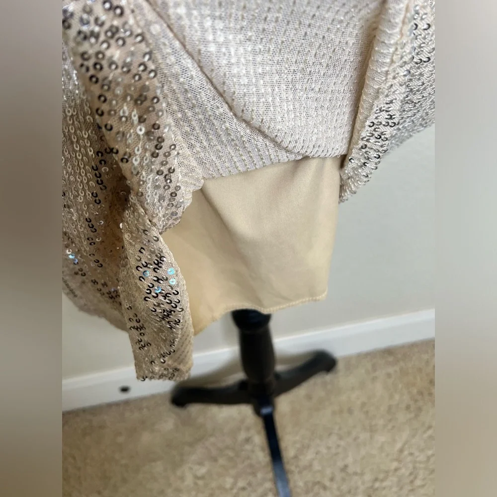 NTM: Silver Sequin Mini Dress Surplice V-Neck Long Sleeve Cocktail Holiday Glam - Picture 9 of 16
